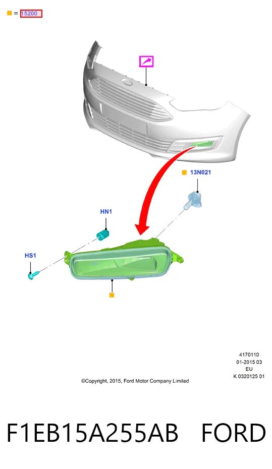 F1EB15A255AB Ford Противотуманная фара левая