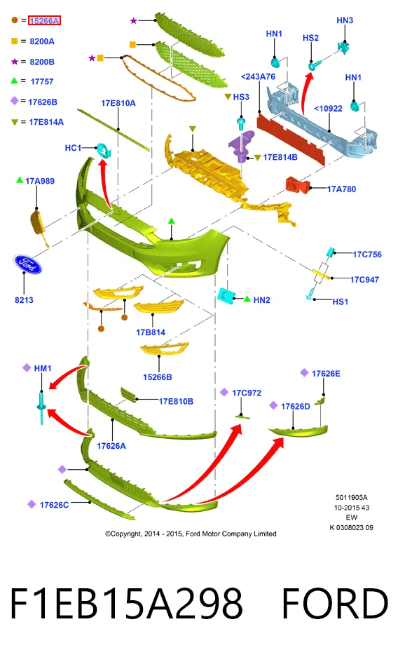 Купить HMPF1EB15A298BC Hmpx Заглушка (решетка) противотуманных фар бампера переднего правая