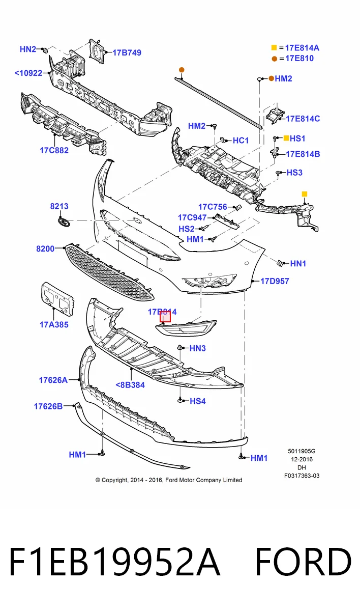 F1EB19952A Ford Правая решетка переднего бампера