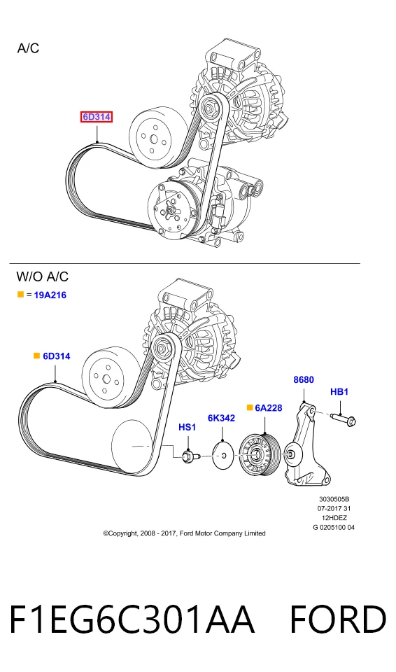 F1EG6C301AA Ford Поликлиновый ремень