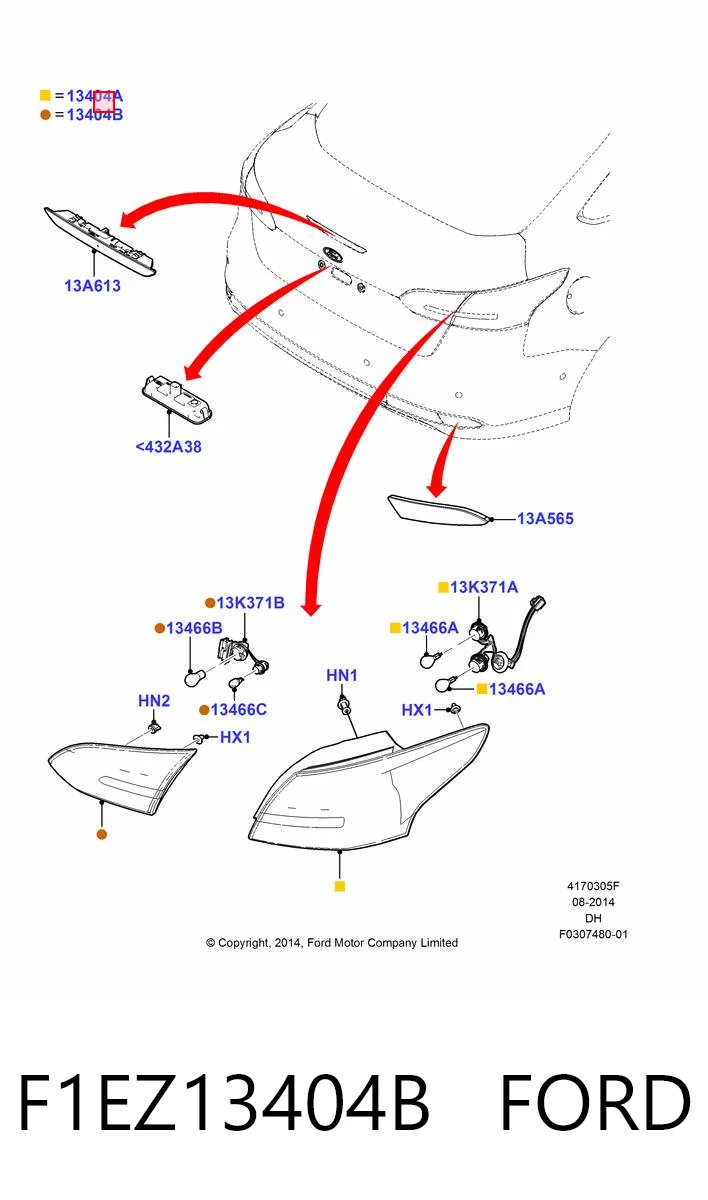 F1EZ13404B Ford Задний правый внешний фонарь