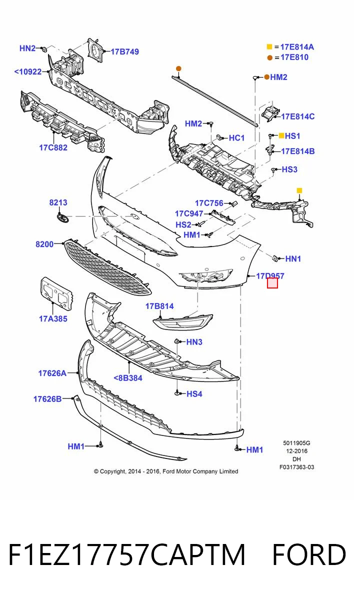 F1EZ17757CAPTM Ford Бампер передний в сборе
