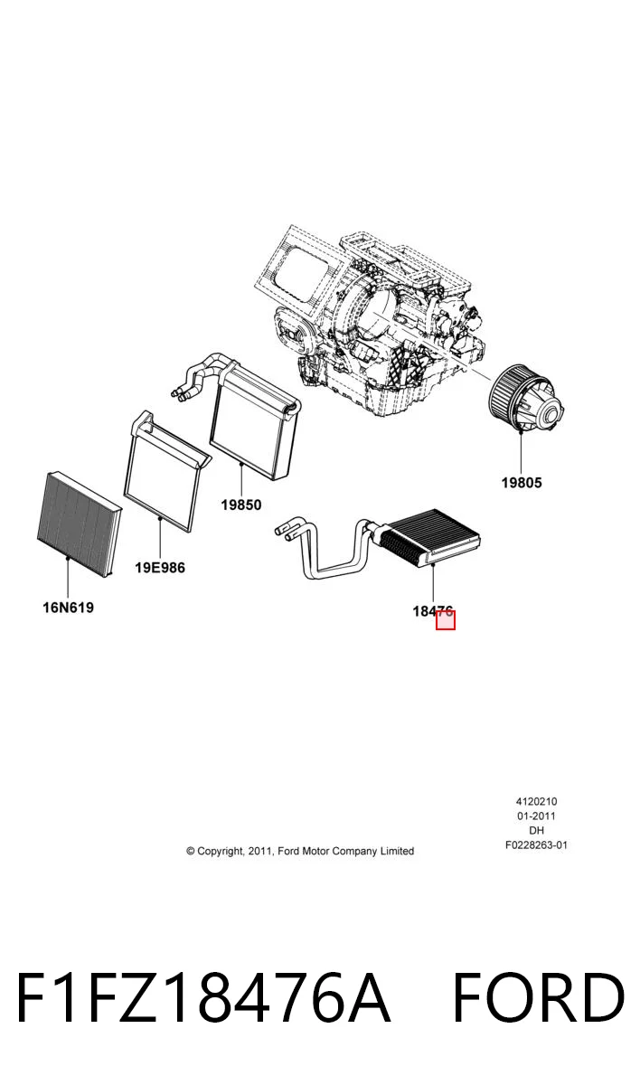 F1FZ18476A Ford Радиатор отопителя салона