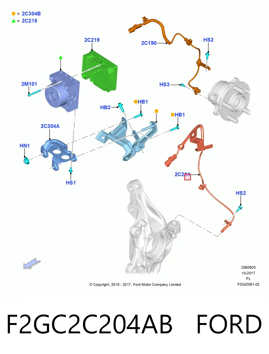 F2GC2C204AB Ford Датчик ABS передний правый