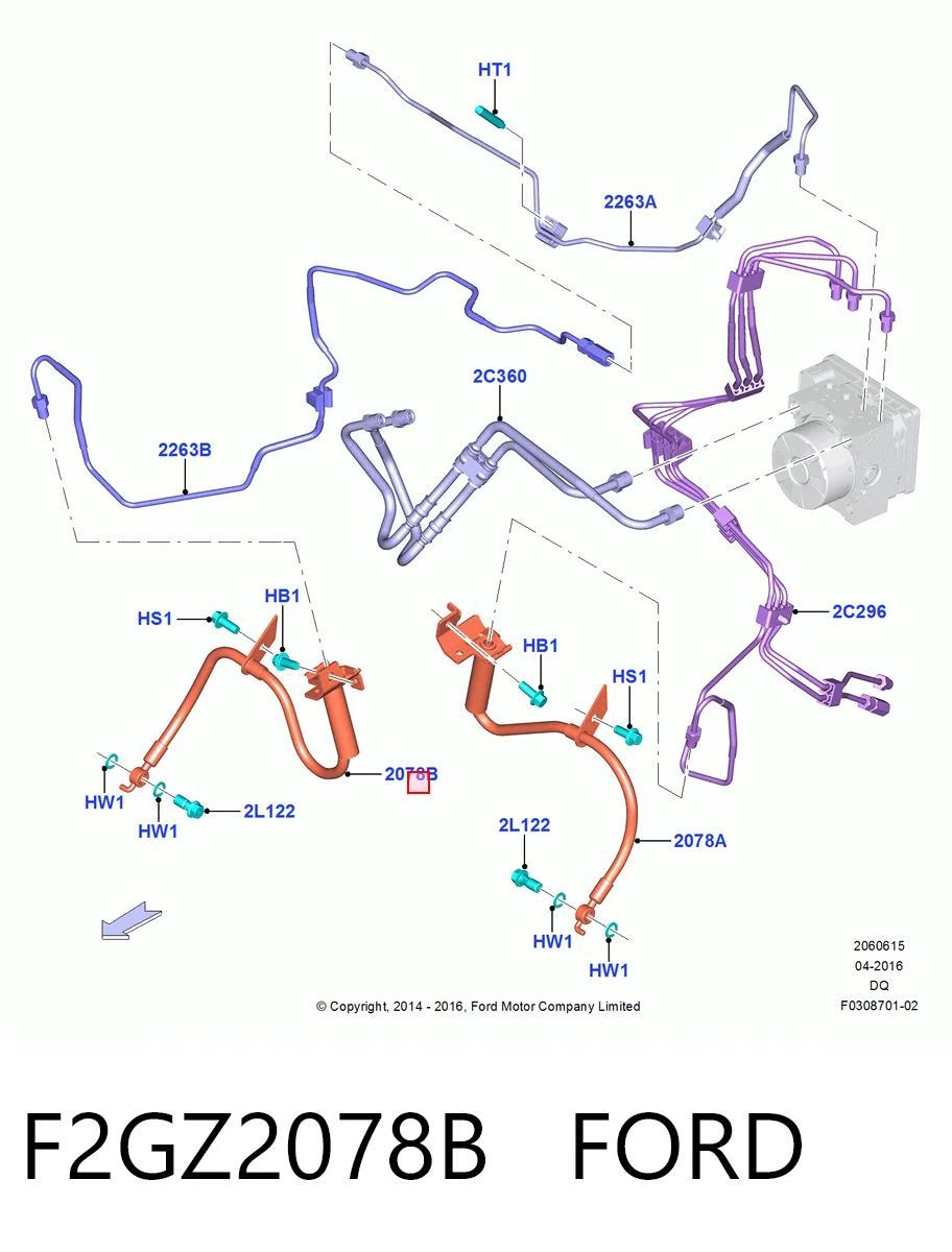 F2GZ2078B Ford Шланг тормозной передний правый