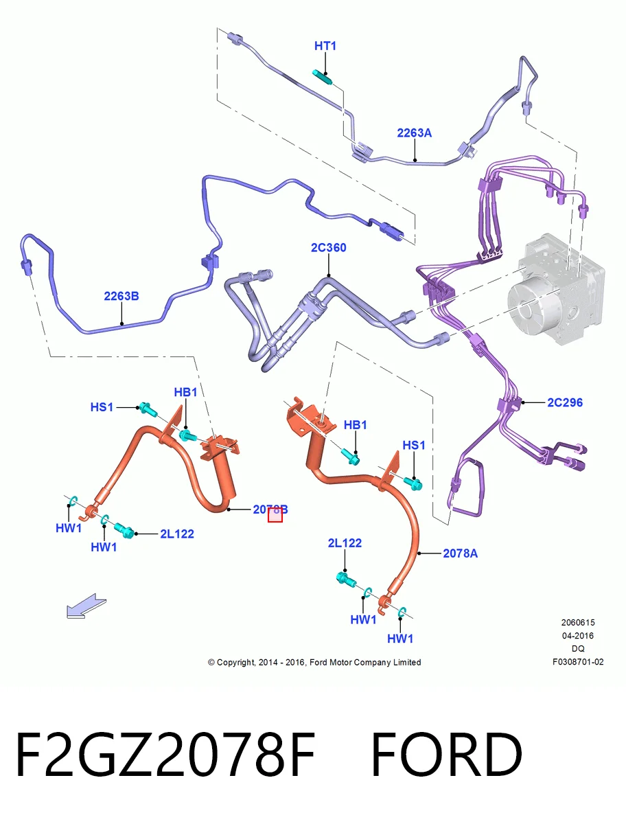 F2GZ2078F Ford Шланг тормозной передний правый