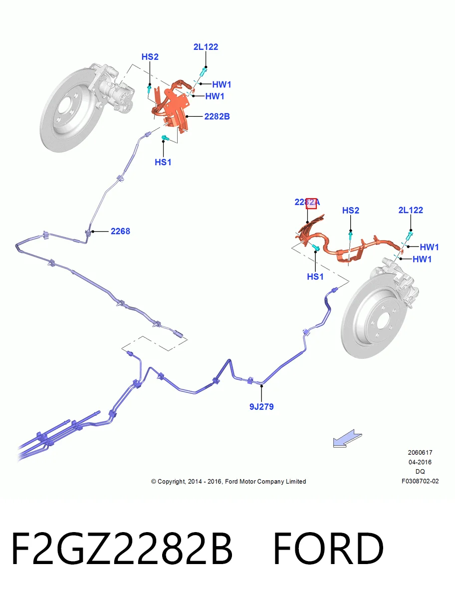 F2GZ2282B Ford Шланг тормозной задний левый