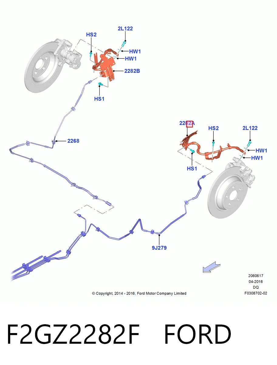 F2GZ2282F Ford Шланг тормозной задний левый