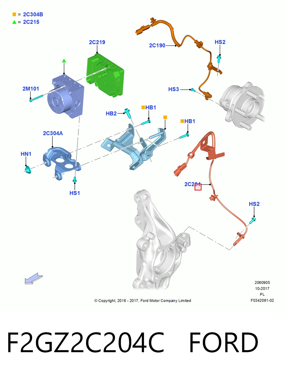 F2GZ2C204C Ford Датчик ABS передний правый