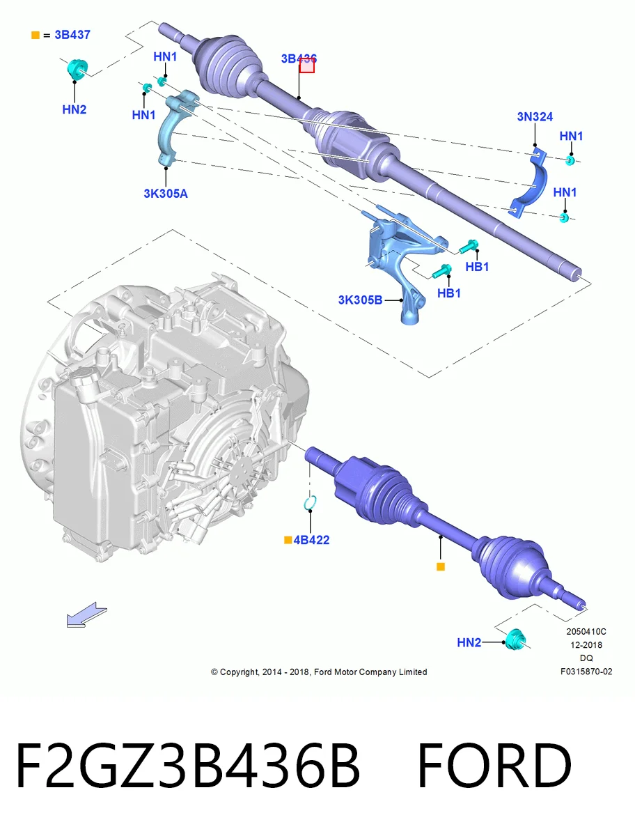 F2GZ3B436B Ford Полуось передняя, правая