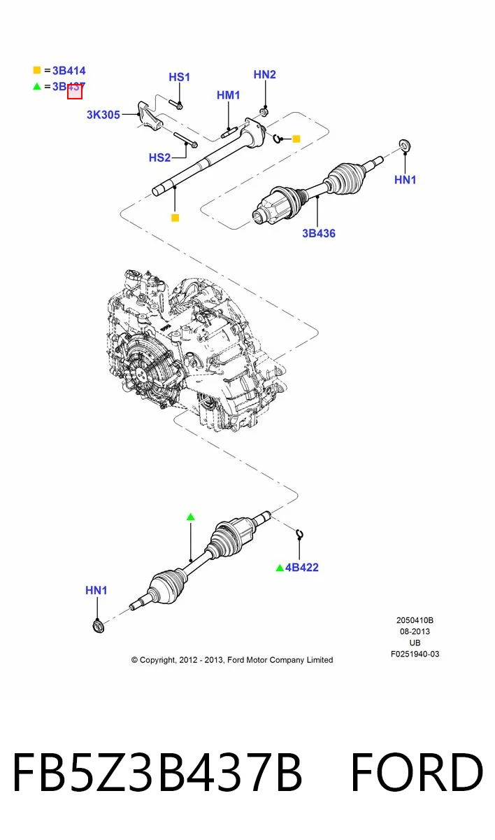 FB5Z3B437B Ford Полуось передняя левая