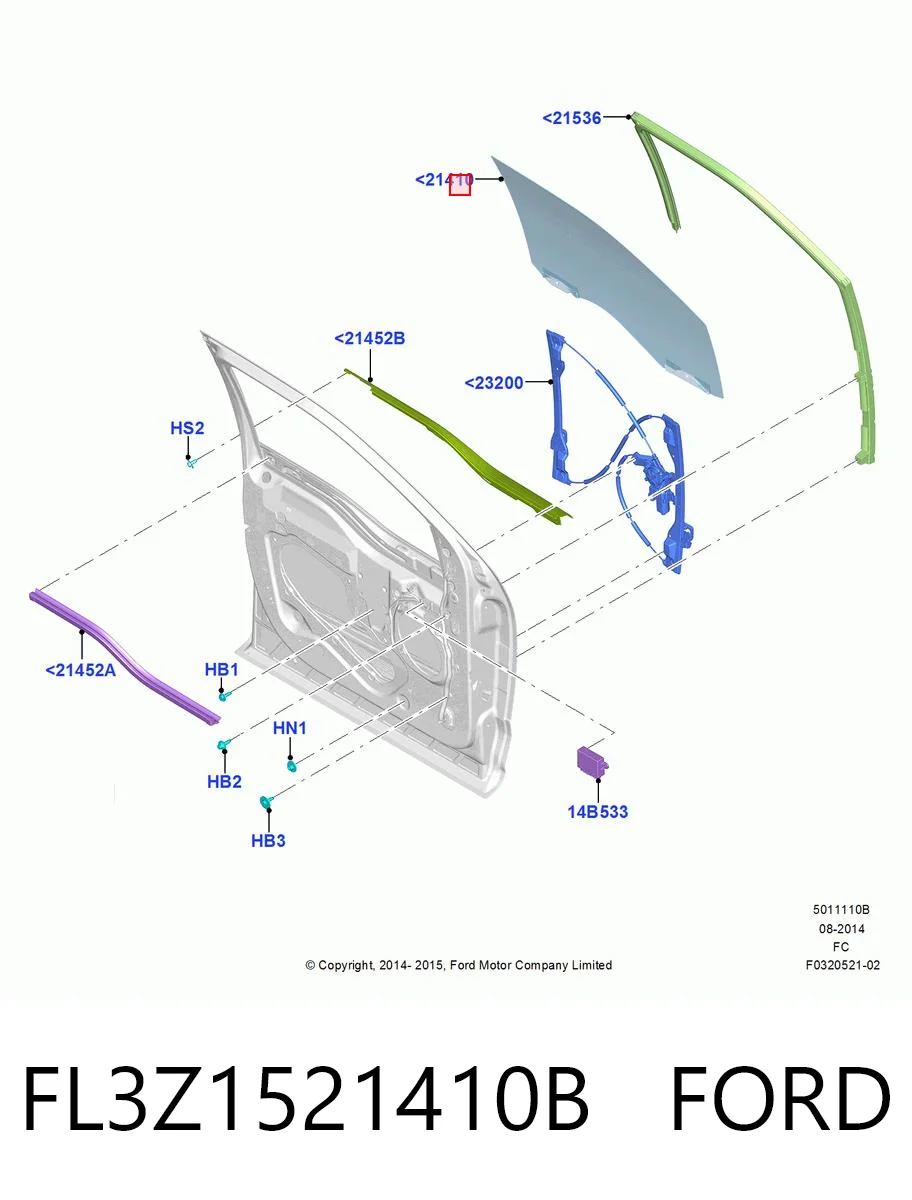 FL3Z1521410B Ford Стекло передней двери, правой