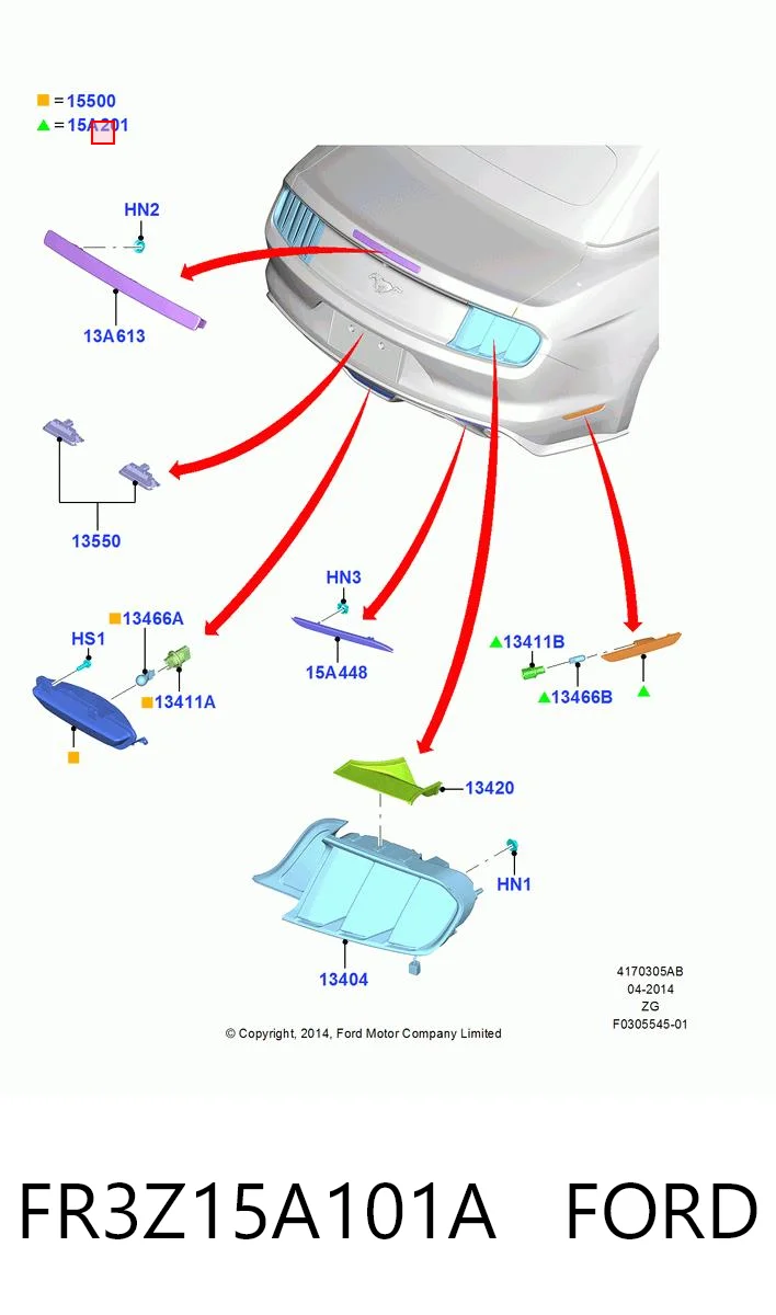 FR3Z15A101A Ford Габарит задний боковой правый