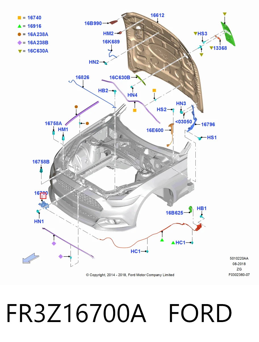 Запор капота (замок и привод замка капота) на Ford Mustang VI ZG