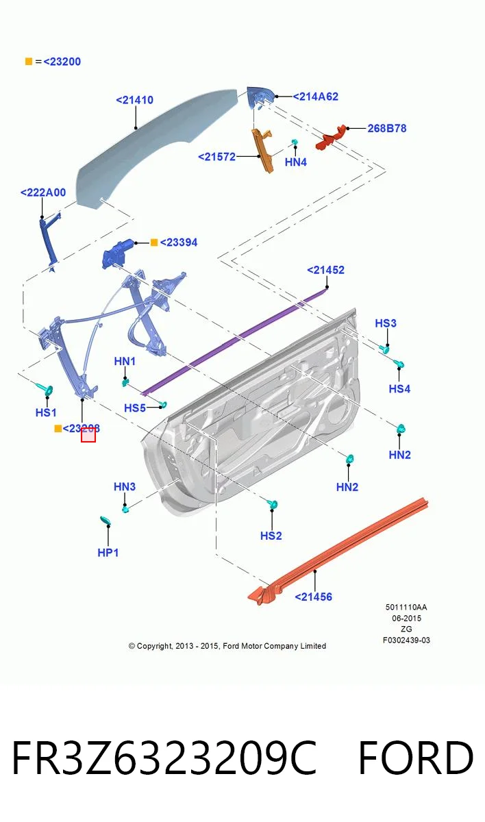 Механизм стеклоподъемника передней левой двери на Ford Mustang VI ZG