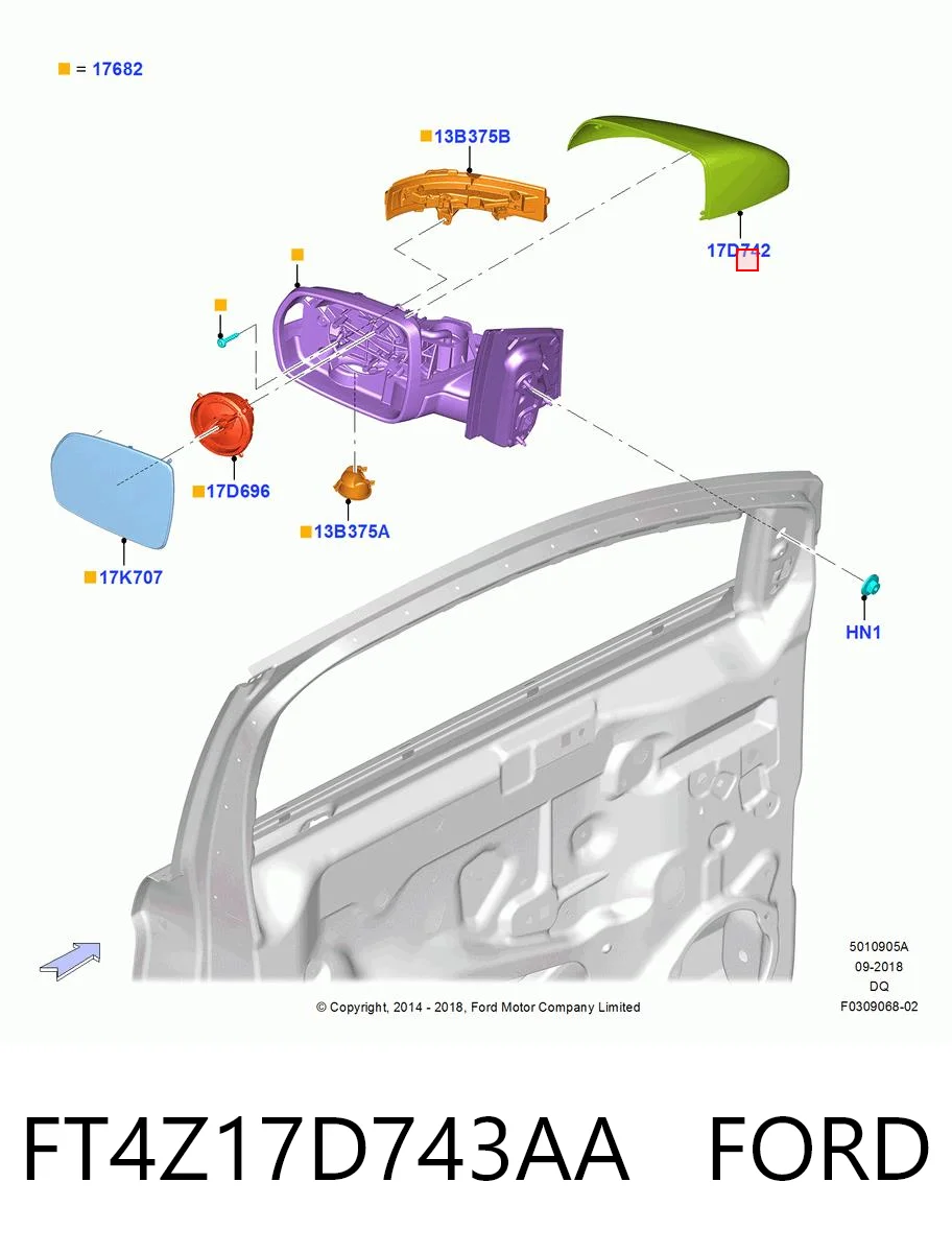 FT4Z17D743AA Ford Накладка зеркала заднего вида, левая