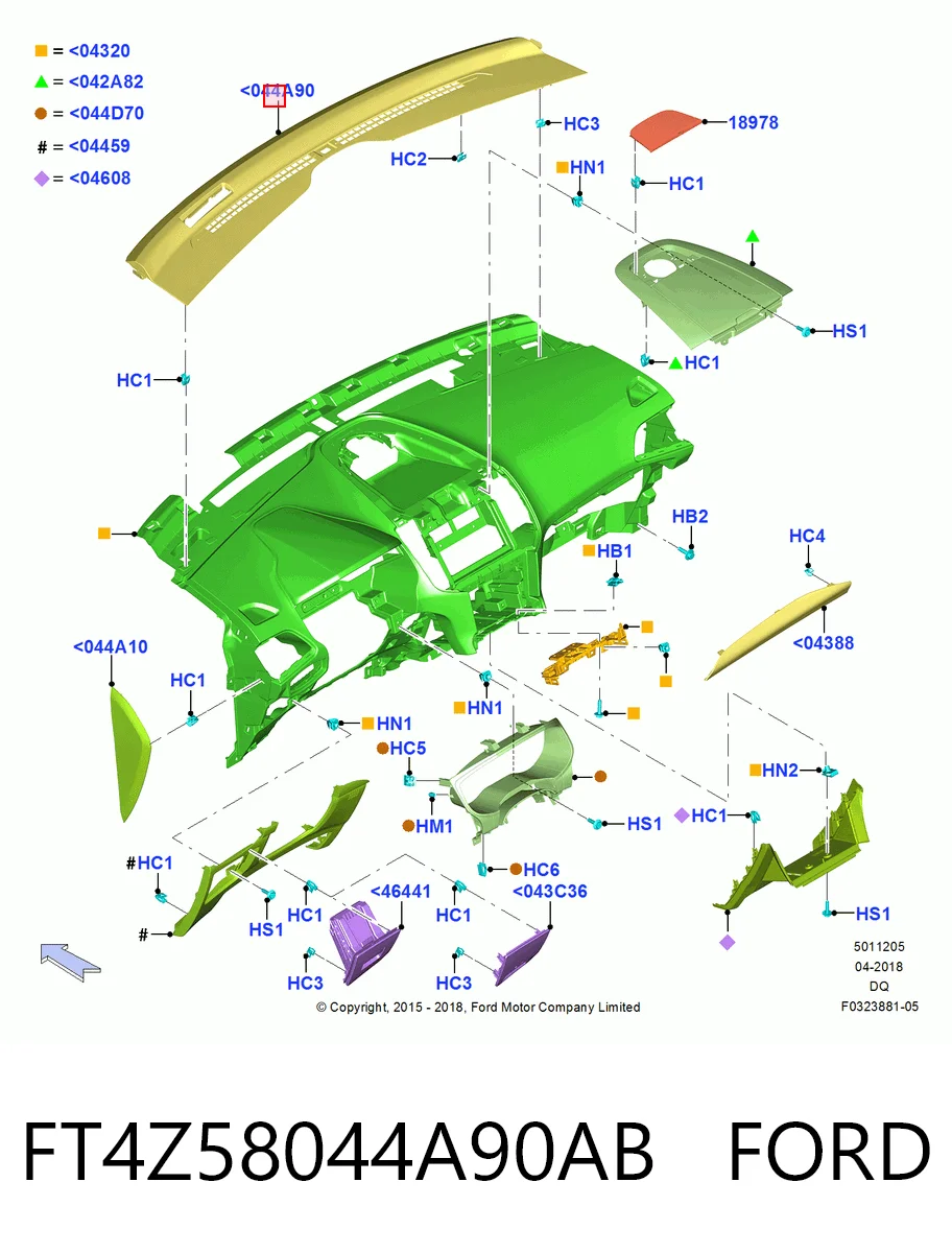 FT4Z58044A90AB Ford Решетка на "торпедо" обдува лобового стекла