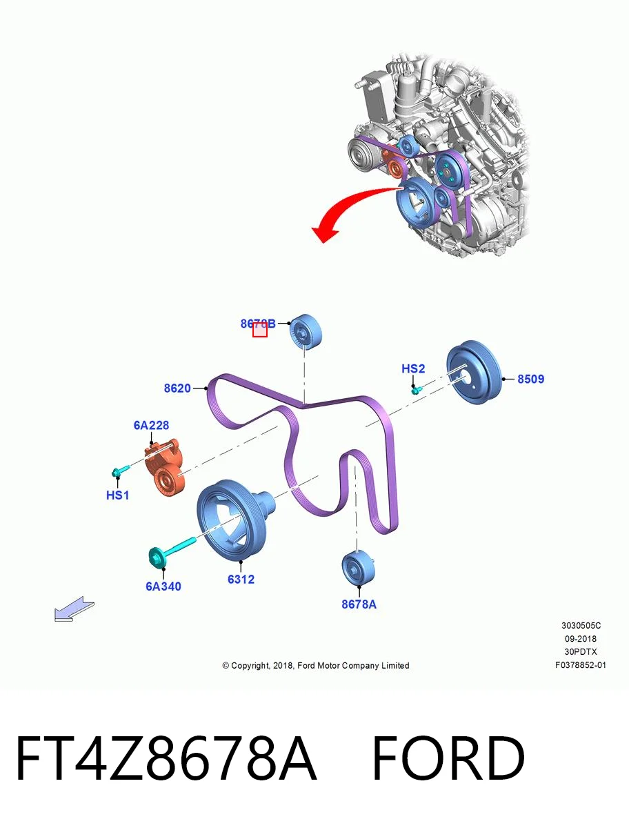 FT4Z8678A Ford Ролик приводного ремня, паразитный
