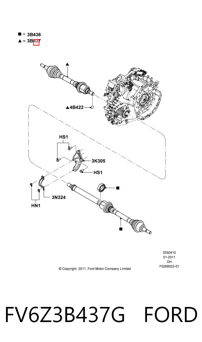 FV6Z3B437G Ford Полуось передняя левая