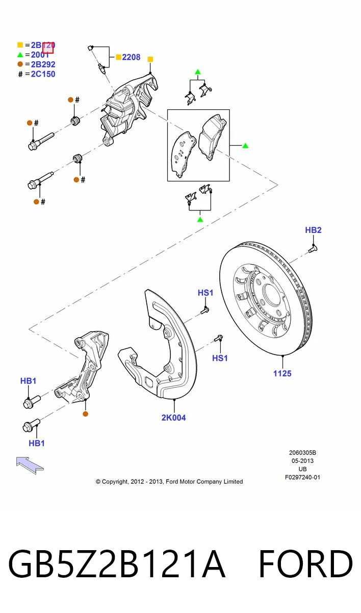 GB5Z2B121A Ford Суппорт тормозной, передний, левый
