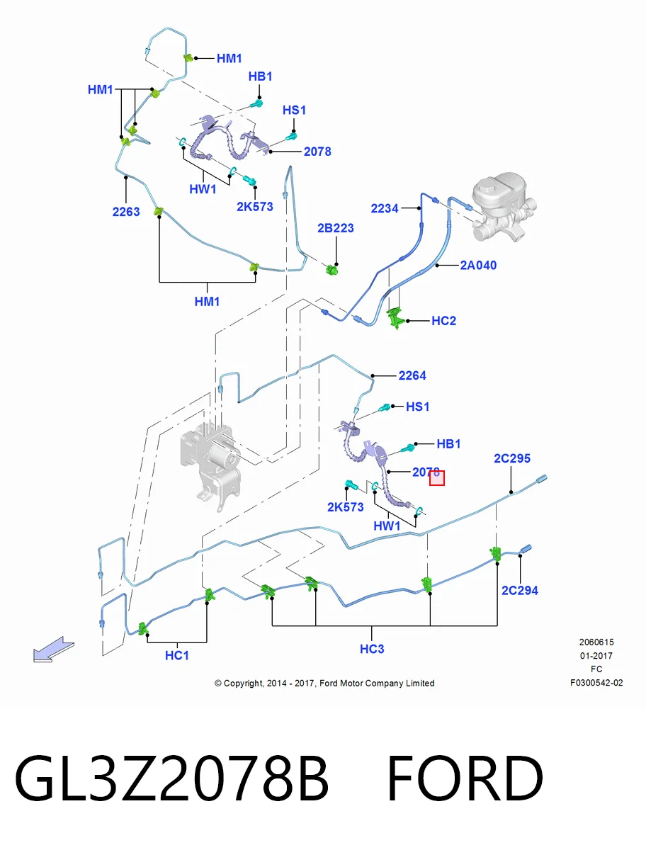 GL3Z2078B Ford Шланг тормозной передний правый
