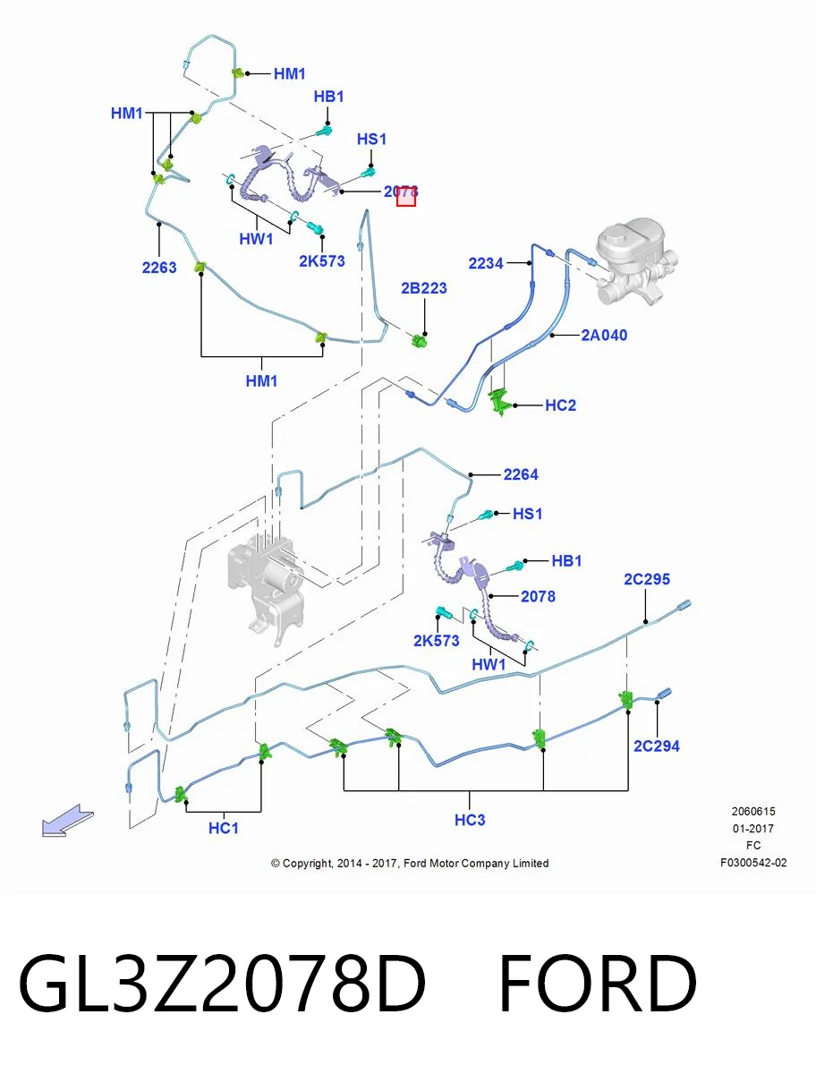 GL3Z2078D Ford Шланг тормозной передний правый