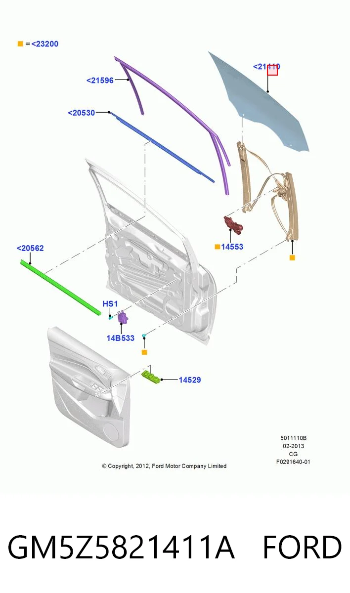 GM5Z5821411A Ford Стекло двери передней левой