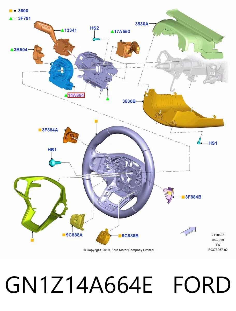 GN1Z14A664E Ford Кольцо подушки безопасности