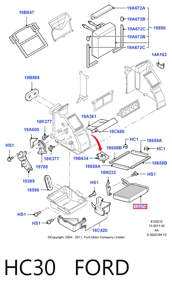 HC30 Ford Радиатор отопителя салона