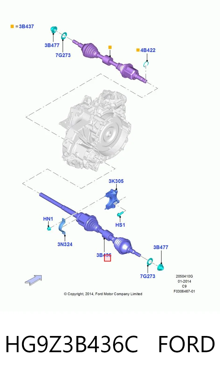 HG9Z3B436C Ford Полуось передняя, правая