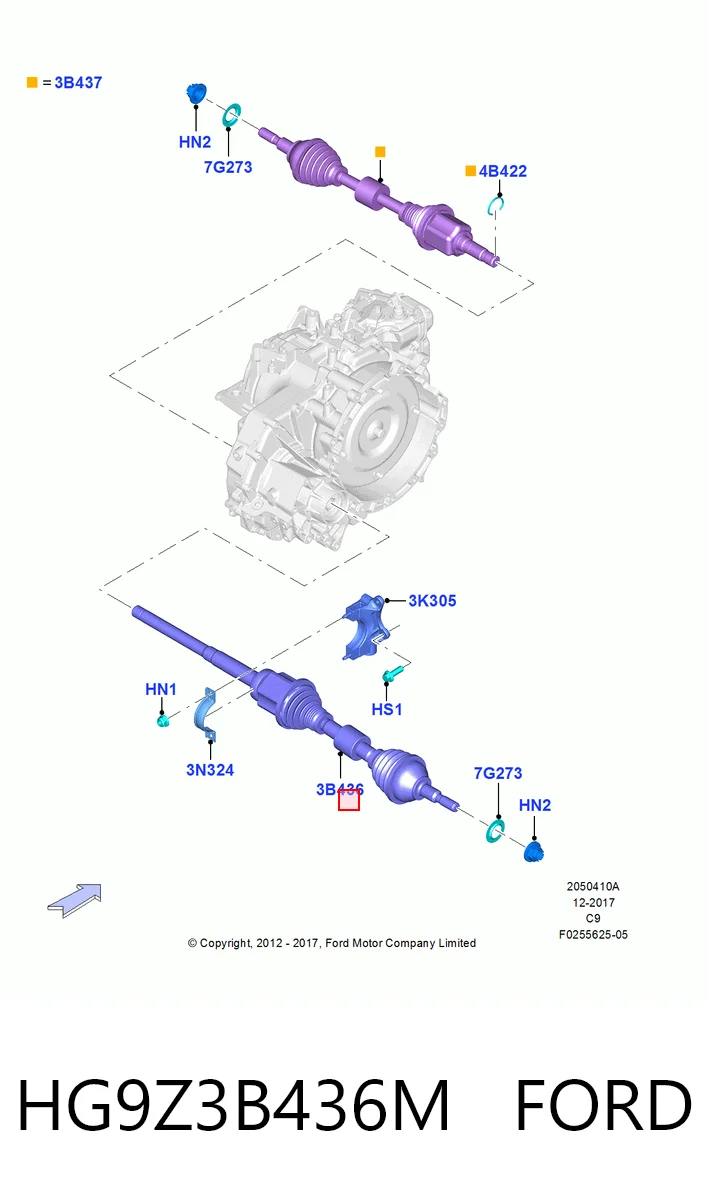 HG9Z3B436M Ford Полуось передняя, правая