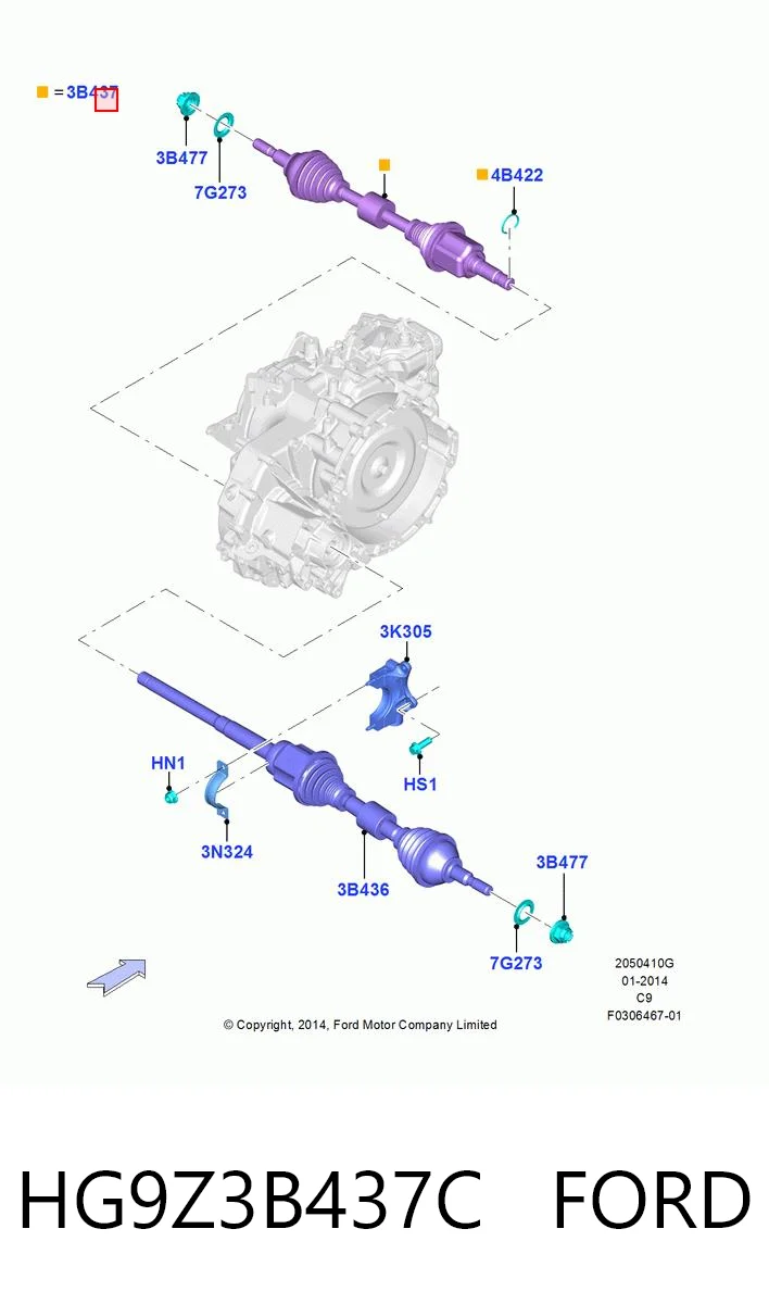HG9Z3B437C Ford Полуось передняя левая