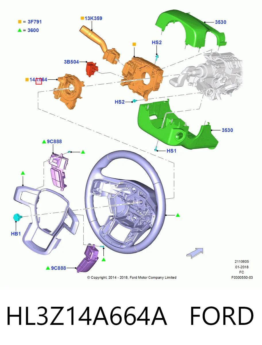 HL3Z14A664A Ford Кольцо подушки безопасности