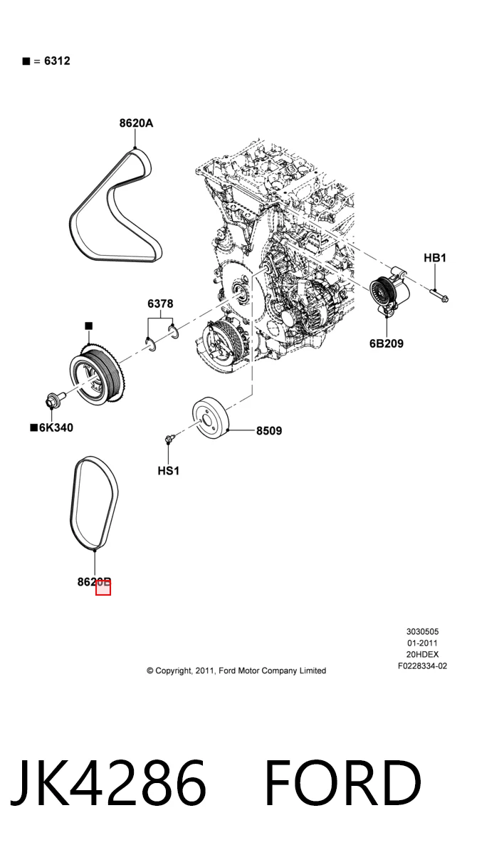 JK4286 Ford Поликлиновый ремень