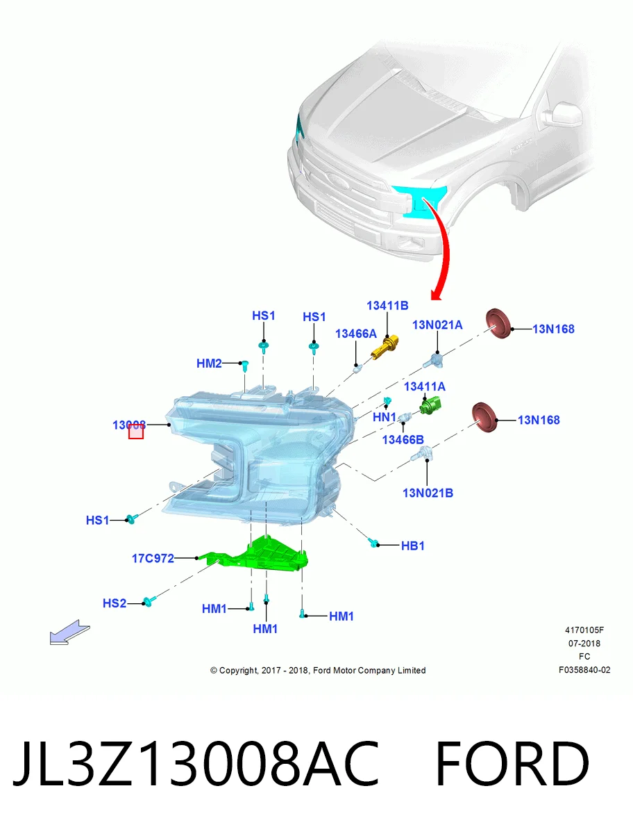 JL3Z13008AC Ford Фара передняя правая
