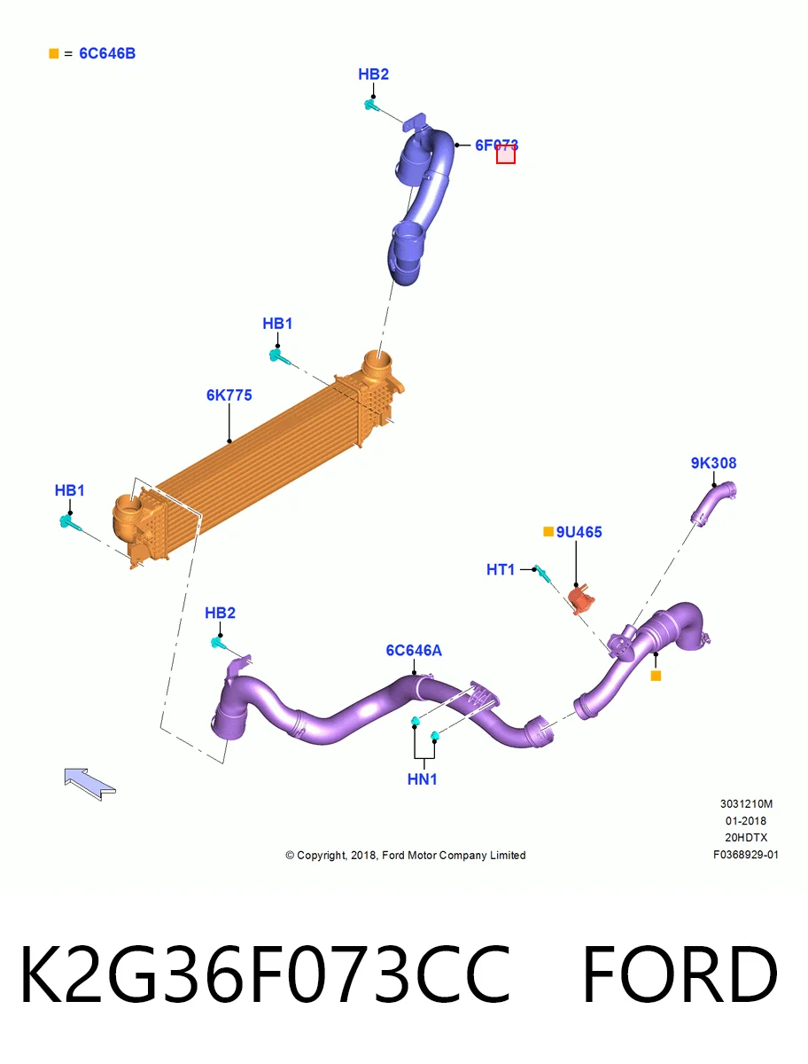 K2G36F073CC Ford Патрубок интеркуллера