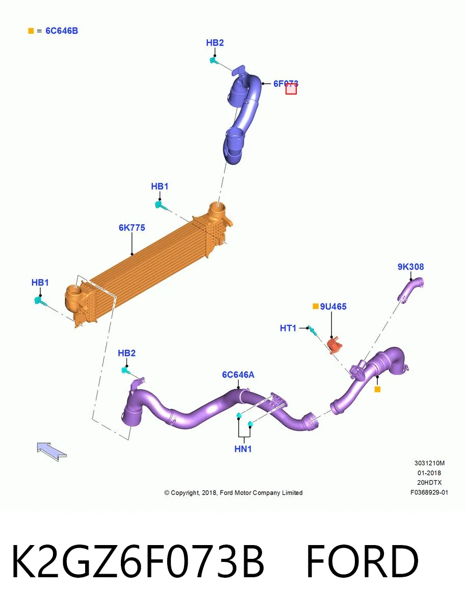 K2GZ6F073B Ford Патрубок интеркуллера