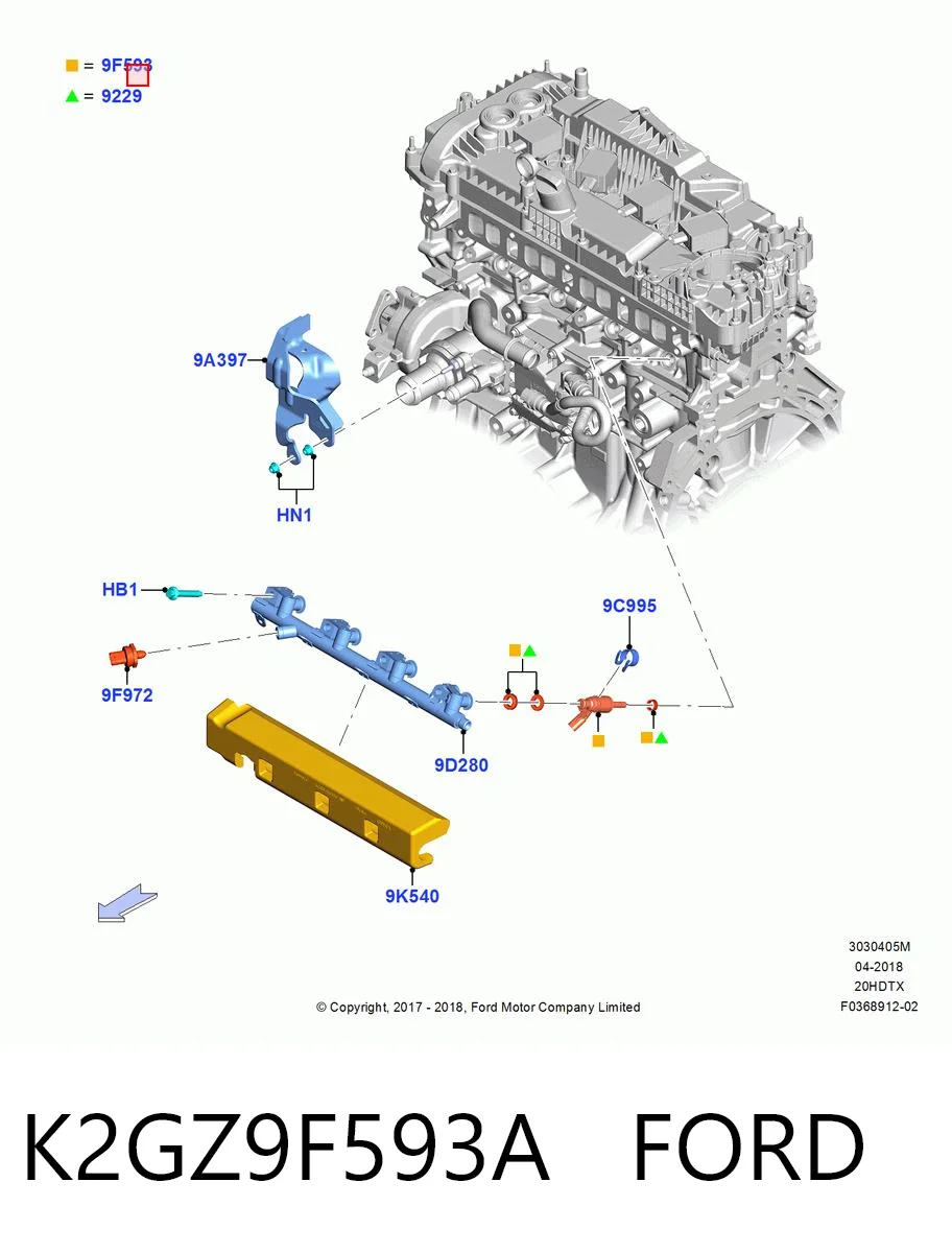 K2GZ9F593A Ford Топливные форсунки