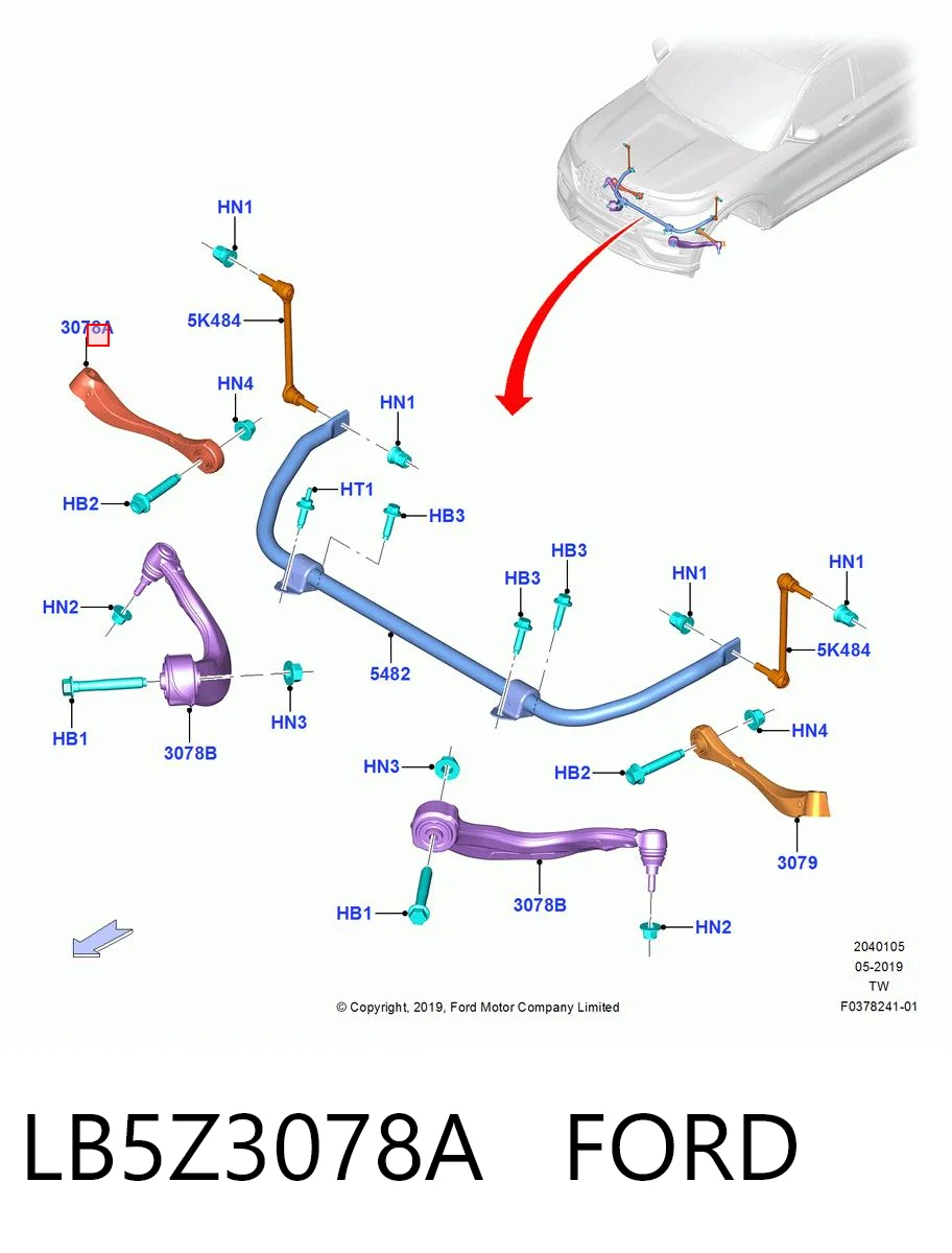 LB5Z3078A Ford Рычаг передней подвески нижний, правый