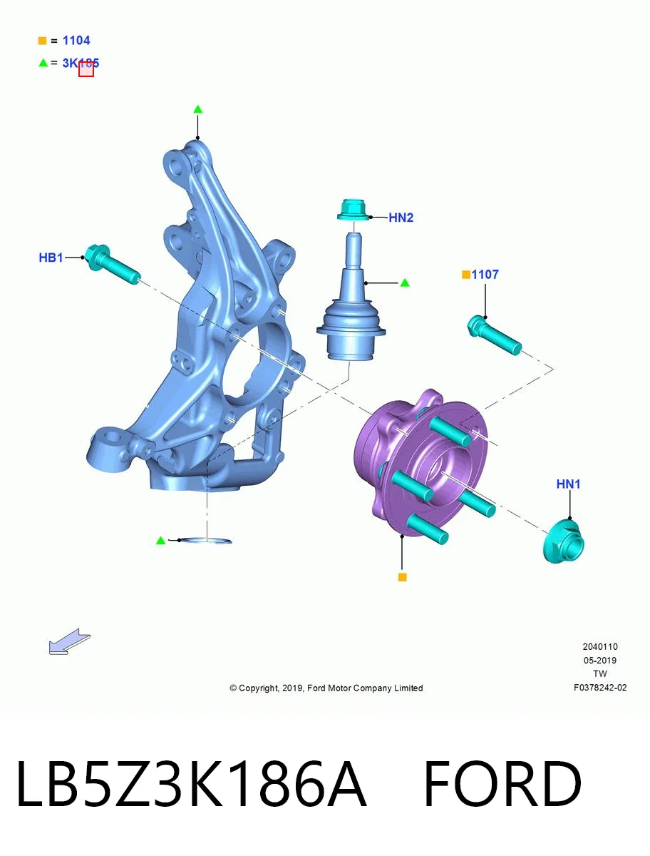 LB5Z3K186A Ford Цапфа - поворотный кулак передний, левый
