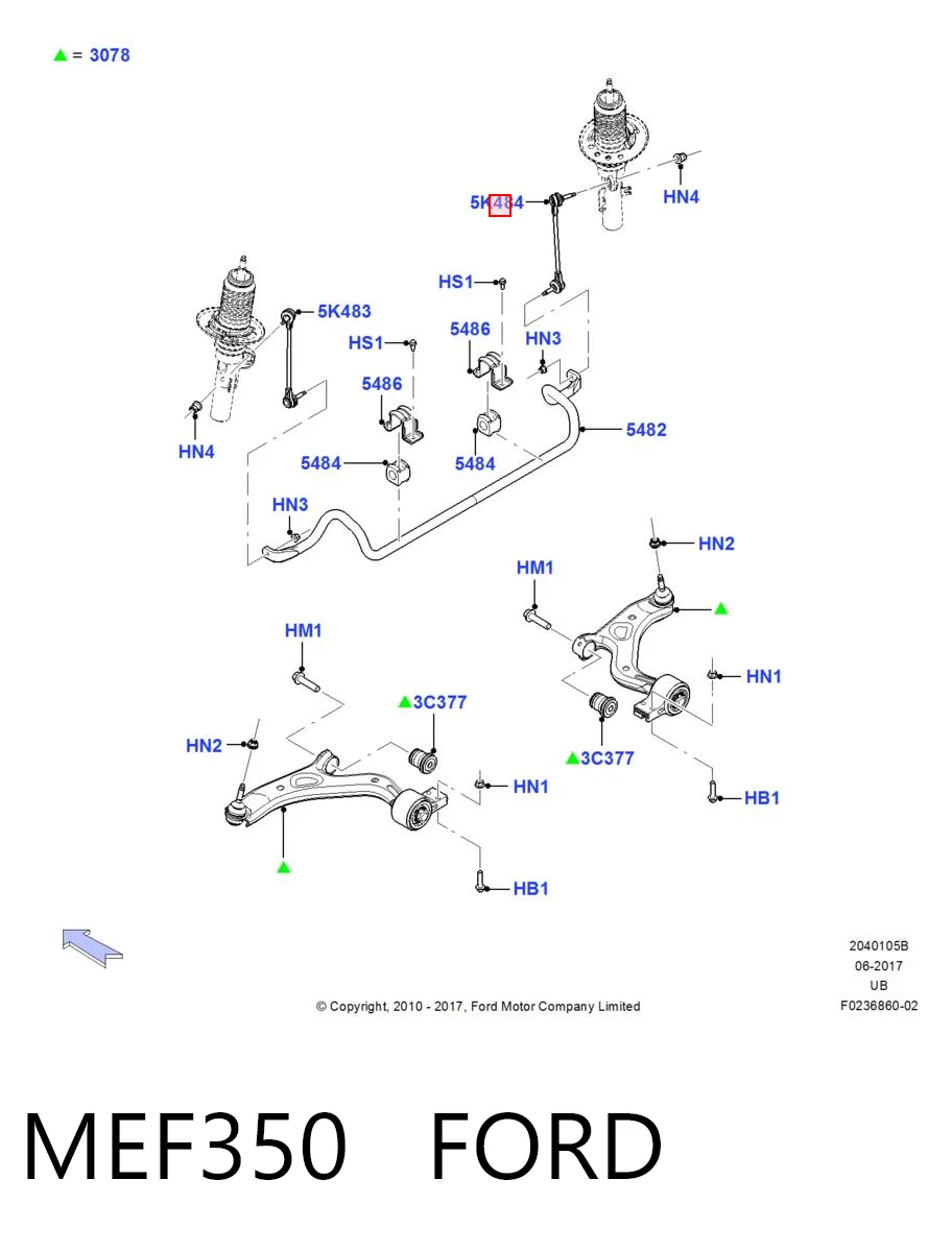 MEF350 Ford Тяжка стабилизатора, переднего, правая