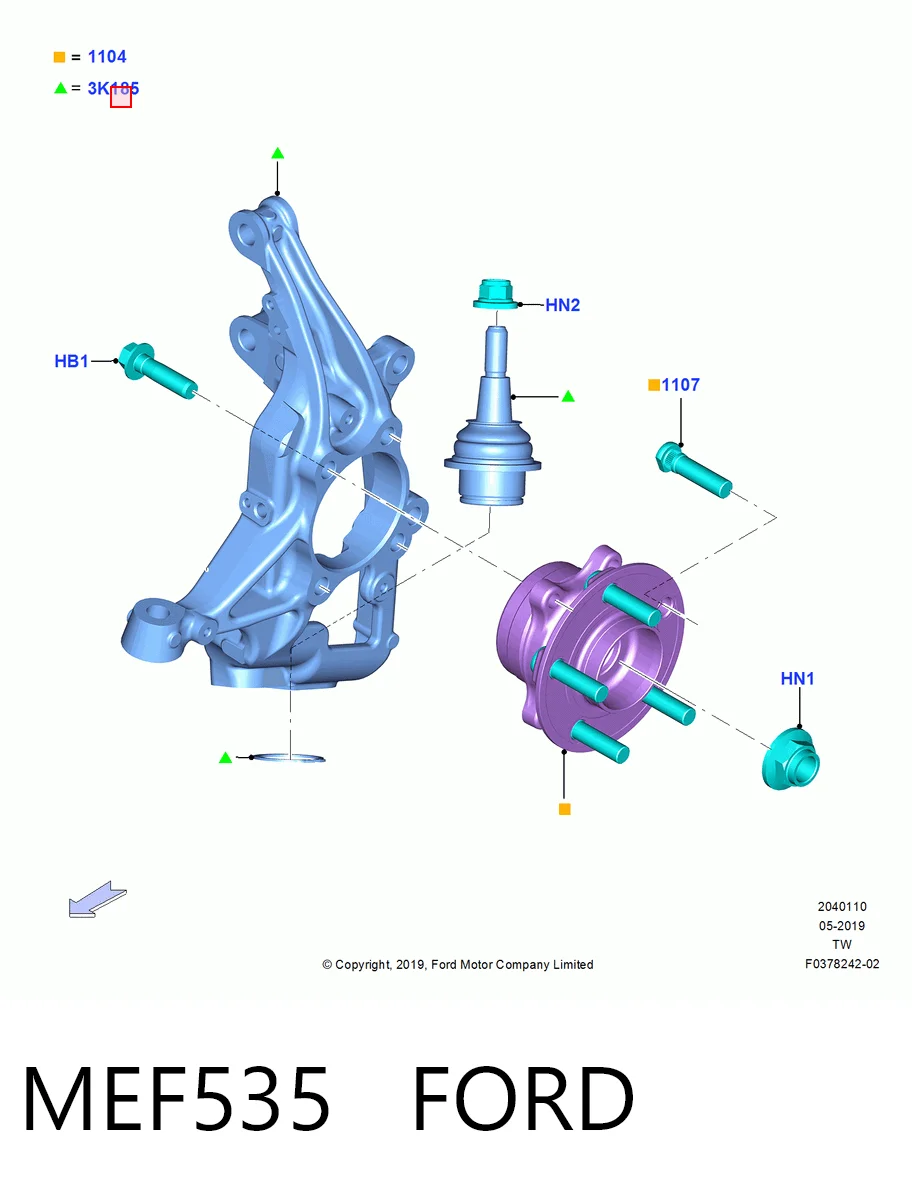 MEF535 Ford Цапфа - поворотный кулак передний, правый