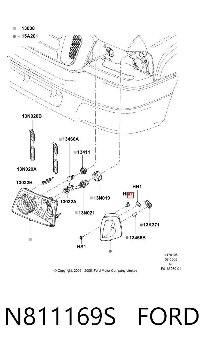 N811169S Ford Клип крепления подкрылка переднего крыла