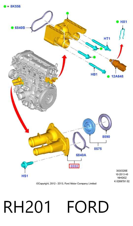RH201 Ford Корпус термостата в сборе