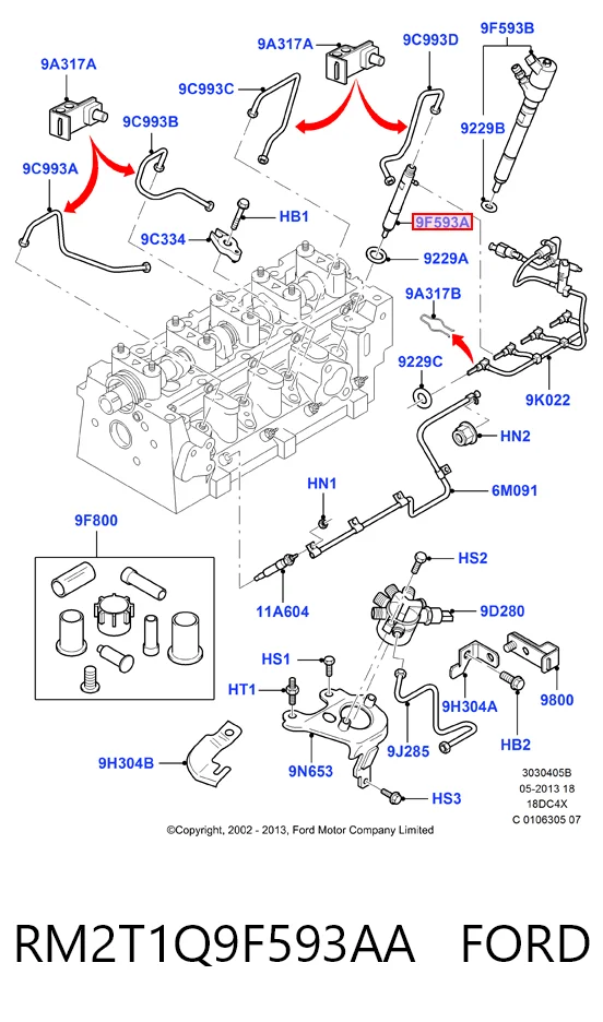 RM2T1Q9F593AA Ford Топливные форсунки