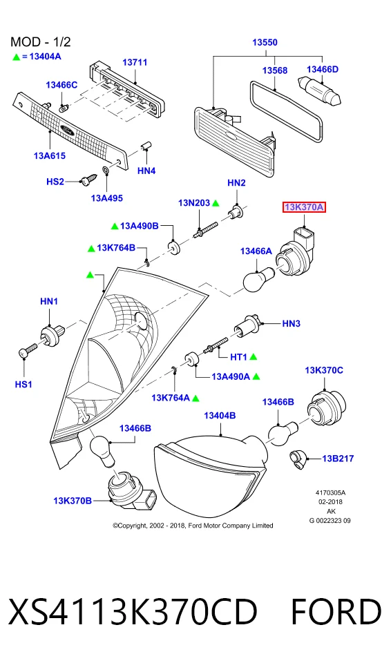 XS4113K370CD Ford Цоколь (патрон) заднего фонаря