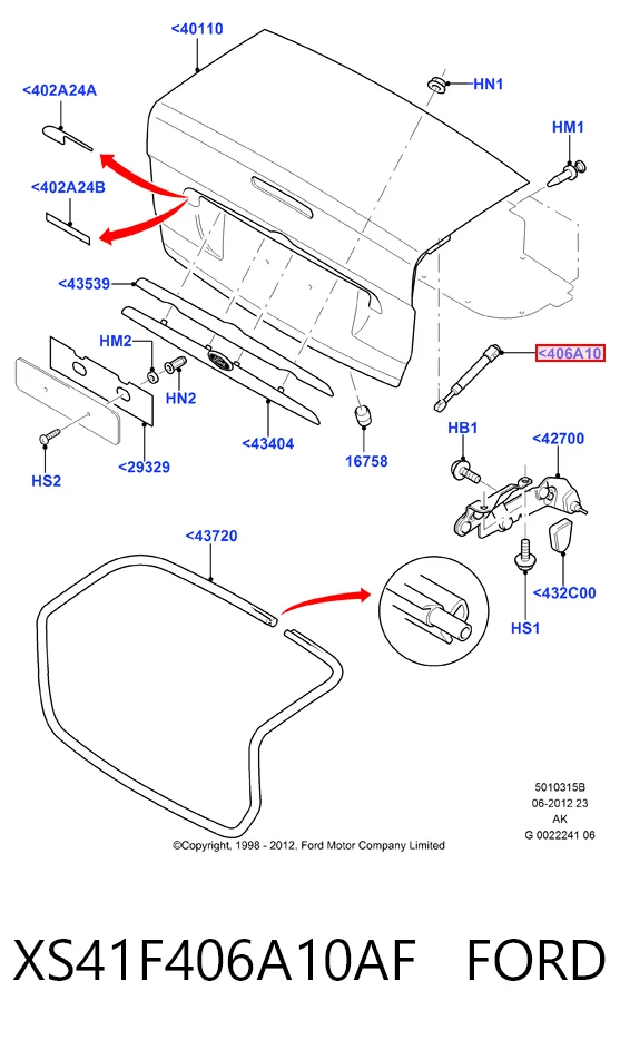 XS41F406A10AF Ford Амортизатор крышки багажника