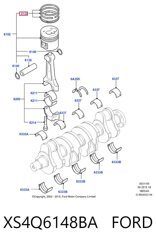 0610700710 Ford Комплект поршневых колец на 1 цилиндр, 2-й ремонт (+0,50)
