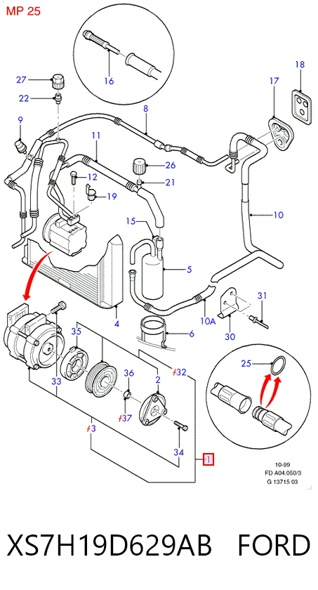 XS7H19D629AB Ford Компрессор хладагента