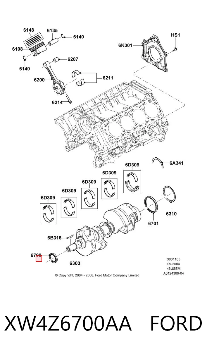 XW4Z6700AA Ford Сальник коленвала двигателя, передний